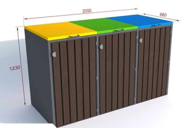 Zabudowa do segregacji odpadów 3x240 l stal ocynkowana malowana