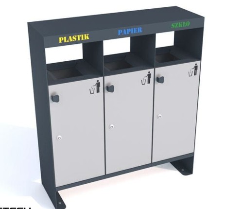 Kosz do segregacji odpadów Aster III 3x40l stal nierdzewna