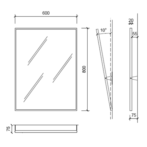 Lustro uchylne ze stali nierdzewnej AISI 304 800 x 600 mm