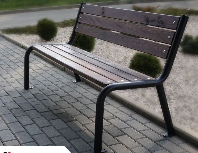 Ławka miejska Viola ze stalową konstrukcją i drewnem