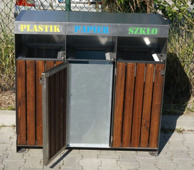 kosz na śmieci, 3 frakcje, Ajaks III stal nierdzewna, opróżnianie kosza