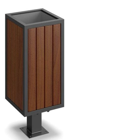 Kosz uliczny Onyx C z drewnianymi listwami palisander