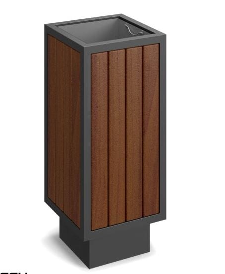 Kosz uliczny Onyx B z drewnianymi listwami