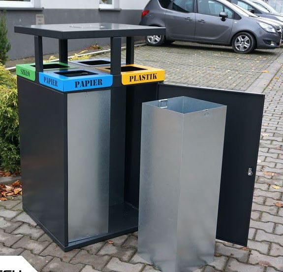 Kosz 4-komorowy do segregacji odpadów do przestrzeni publicznych