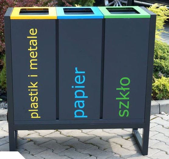 Wolno stojący kosz do segregacji odpadów z 3 pojemnikami