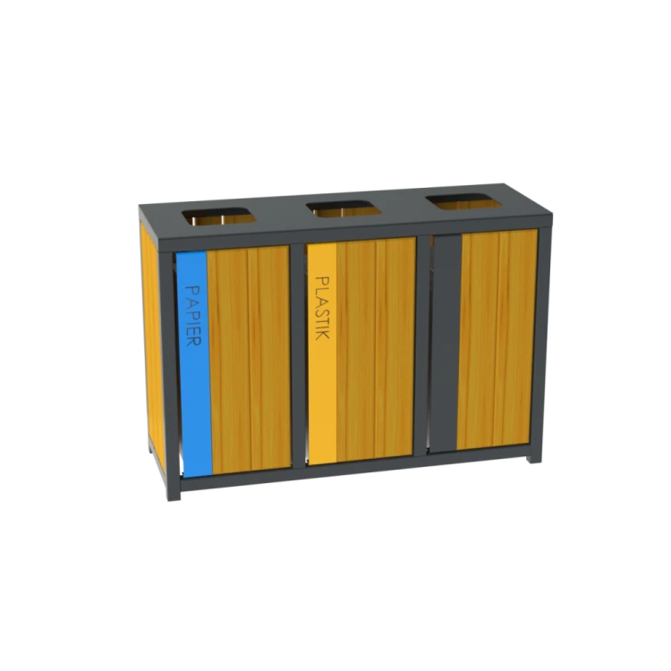 Kosz stalowo-drewniany do segregacji odpadów Soft II 3x60 l