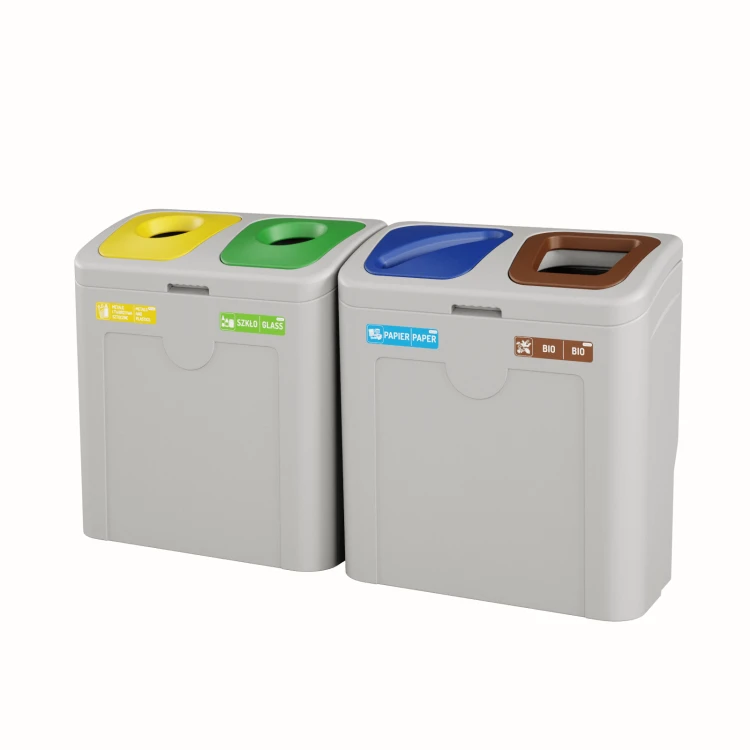 Stacja do recyklingu EVO 4x50 z oznaczeniami frakcji odpadów