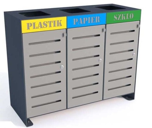 Kosz do segregacji odpadów Ajaks V 3x80 l stal ocynkowana malowana