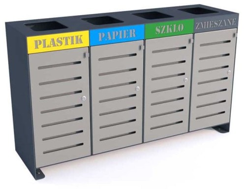 Kosz do segregacji odpadów Ajaks V 4x80 l stal ocynkowana