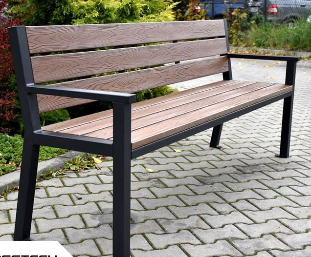Ławka Trapez z oparciem z listew polimerowych