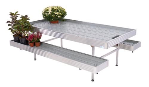 stół zalewowy stacjonarny, na kwiaty dla sklepu ogrodniczego, giełda kwiatowa, kwiaciarnia, sadzonki ekspozycja kwiatów