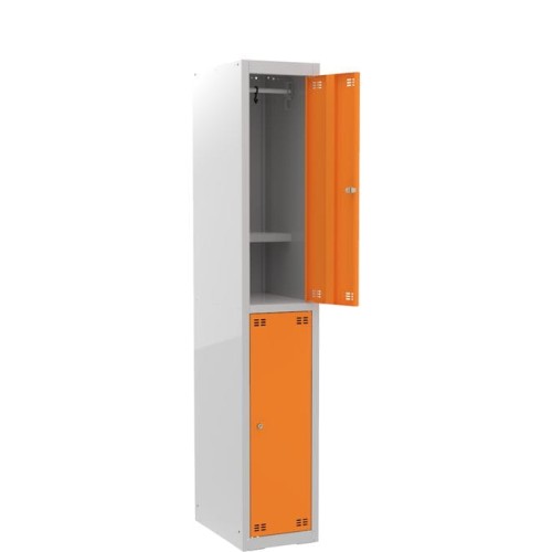 Metalowa szafka szkolna 2D z półką na książki szara