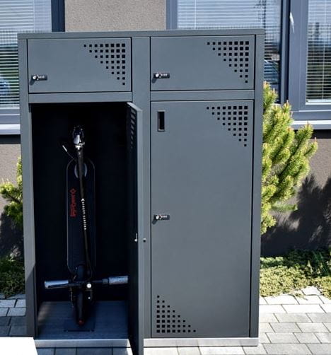 Dwustanowiskowy boks do przechowywania hulajnóg elektrycznych
