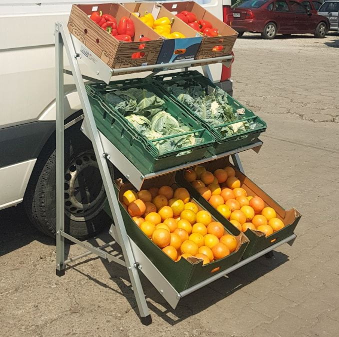 stojak aluminiowy składany na owoce i warzywa, stojak wystawowy.JPG