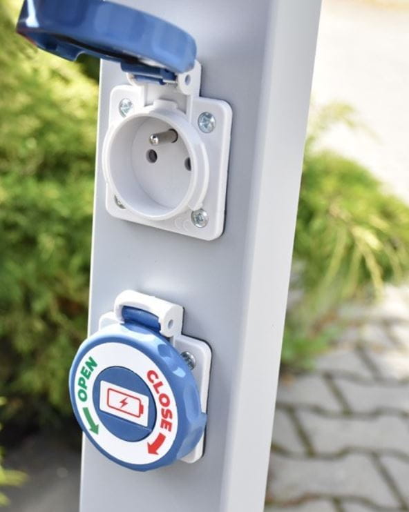 stojak rowerowy z gniazdem do ładowania, stojak ze stali ocynkowanej i stali nierdzewnej, producent.JPG