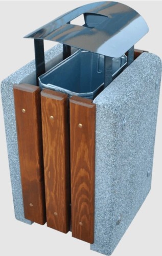 Betonowo drewniany Kosz na śmieci 50 litrów z daszkiem Betonita 118.jpg