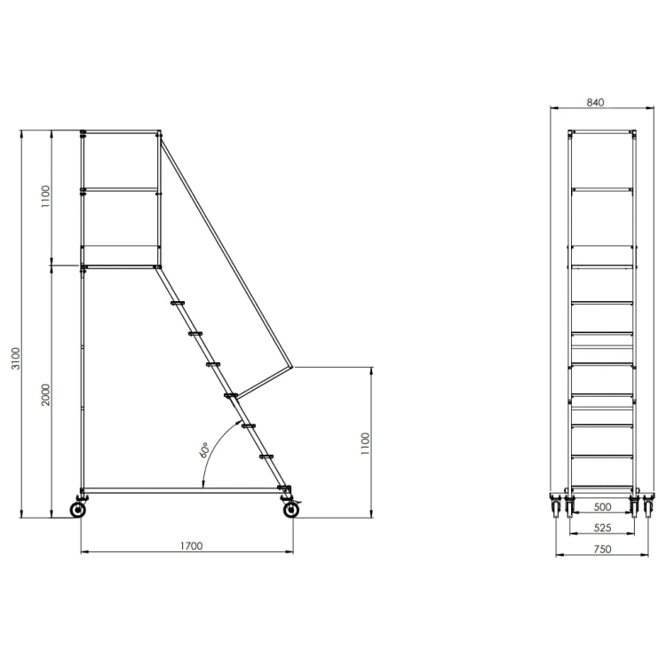 Pomost przejezdny DJ2000LIGHT z balustradą