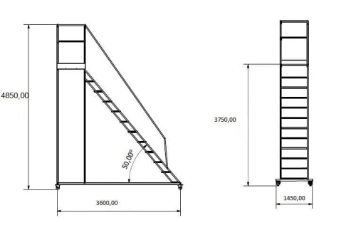 Rysunek Drabina jezdna  3.75m 14+1