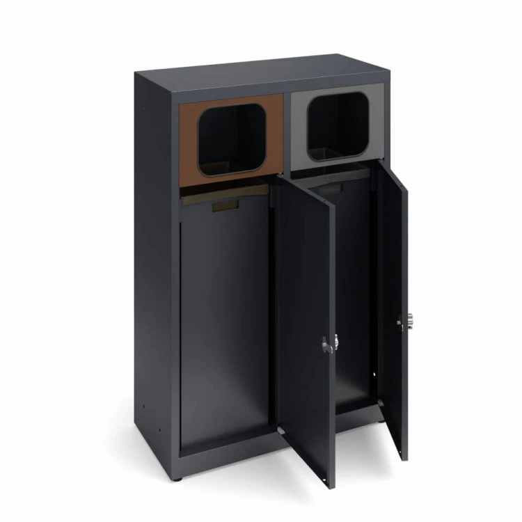 Kosz do segregacji ANT-2 z ramką na worki lub z pojemnikami RAL7024