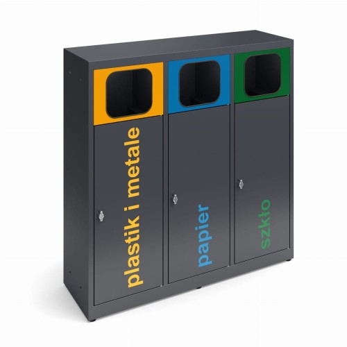 Kosz do segregacji ANT-3 na worki, 3 frakcje odpadów po 80 l każda