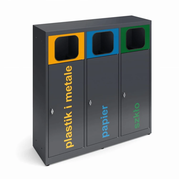 Kosz do segregacji ANT-3 na worki, 3 frakcje odpadów po 80 l każda