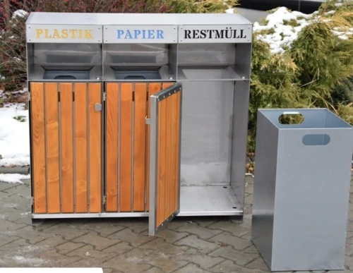 Kosz na odpadki Ajaks, kosz na śmieci, trzy frakcje odpadów, 3x80 litrów opróżnianie.webp