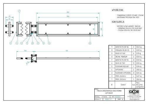 Dwustronna tablica drogowskazu Gicor 900x200 mm
