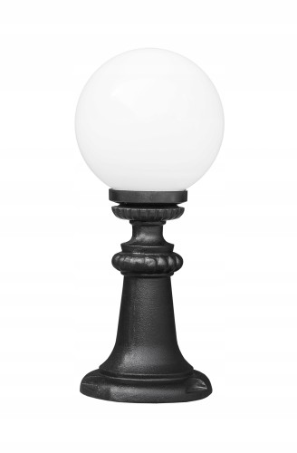 Czarna lampa żeliwna z białą kulą PMMA 200 mm