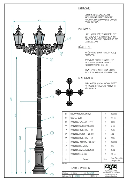 Klasyczna lampa parkowa GII do oświetlenia terenu