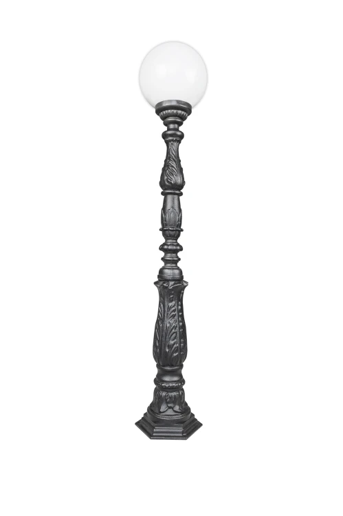 Lampa żeliwna kula z białym kloszem PMMA