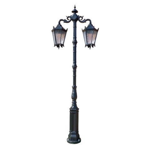 Żeliwna lampa ogrodowa Gicor z dwiema głowicami wiszącymi
