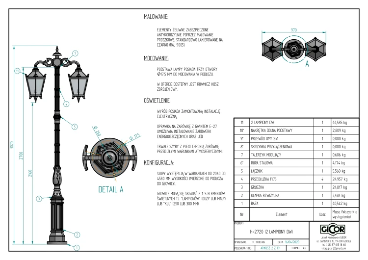 Dwugłowicowa lampa ogrodowa z oprawkami E27