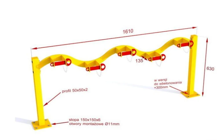 Stojak na hulajnogi szerokość 161 cm wysokość 63 cm