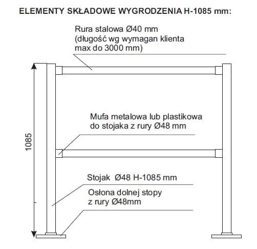 Chromowany słupek do barierki średnica 48 mm