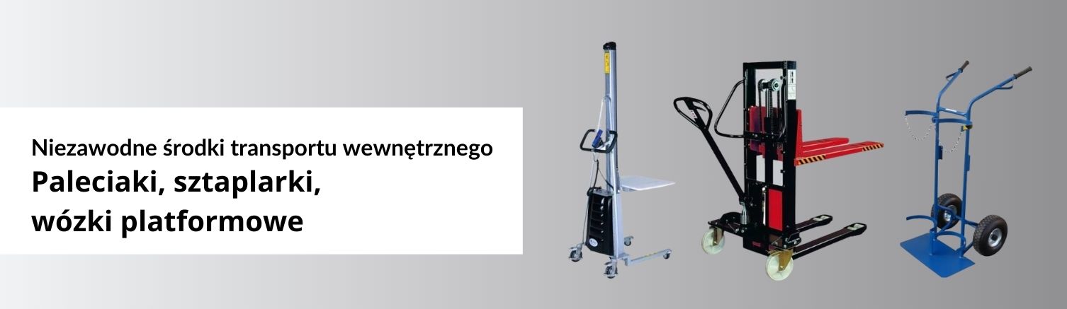 Wyposażenie magazynu paleciaki sztaplarki wózki platformowe