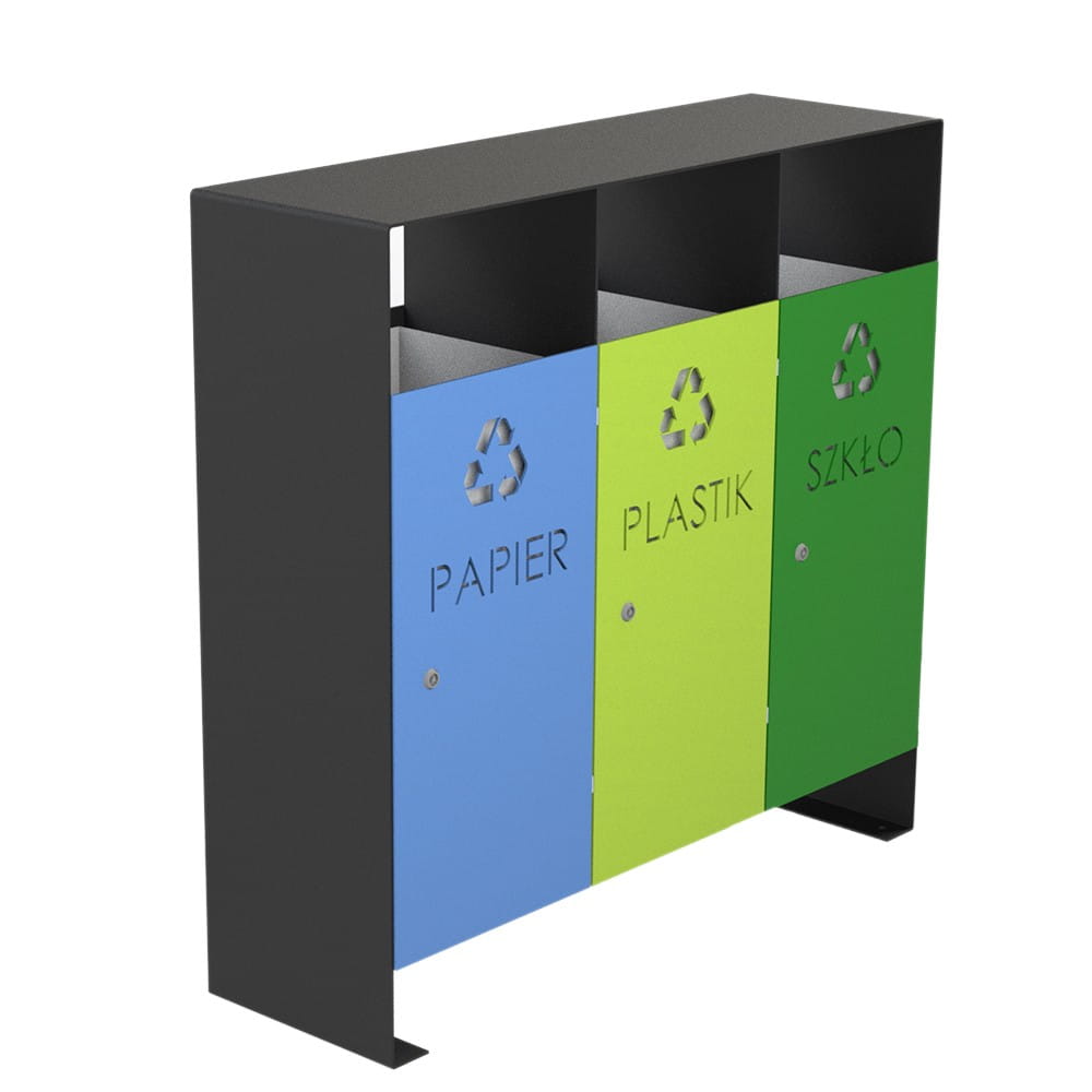 Kosz stalowy do segregacji odpadów Simply 3x50l, stal ocynkowana malowana   