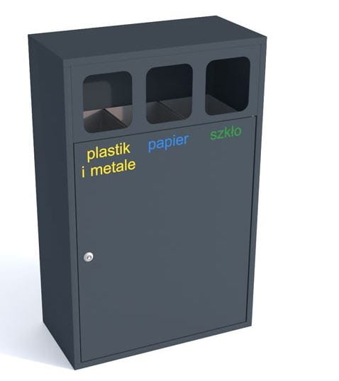 Kosz do segregacji odpadów Etna Mini III 3x30 l, jednokolorowy, stal ocynkowana malowana 
