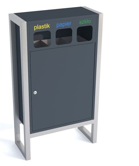 Kosz do segregacji odpadów Etna Mini III 3x25 l, na konstrukcji, stal ocynkowana malowana, napisy sitodruk