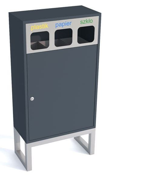 Kosz do segregacji odpadów Etna Mini III 3x30 l, z nogami, stal ocynkowana malowana, napisy sitodruk 