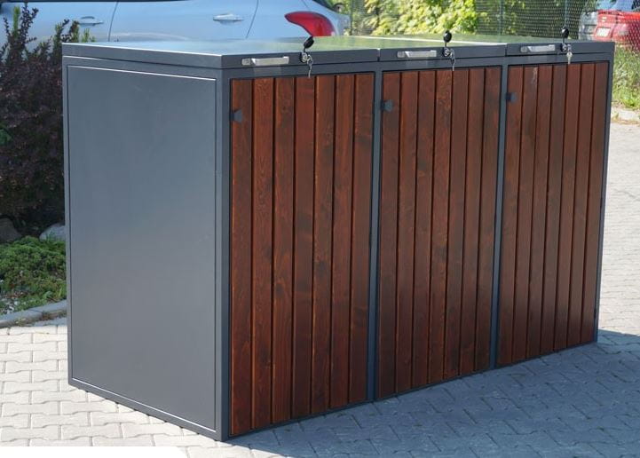 Zabudowa do pojemników na odpadki I 3x240 l, z zamkami na klucz, stal nierdzewna
