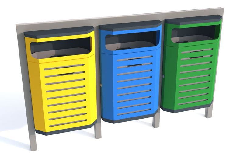 Kosz do segregacji odpadów Solaris III 3 modułowy na konstrukcji z wrzutem jednostronnym
