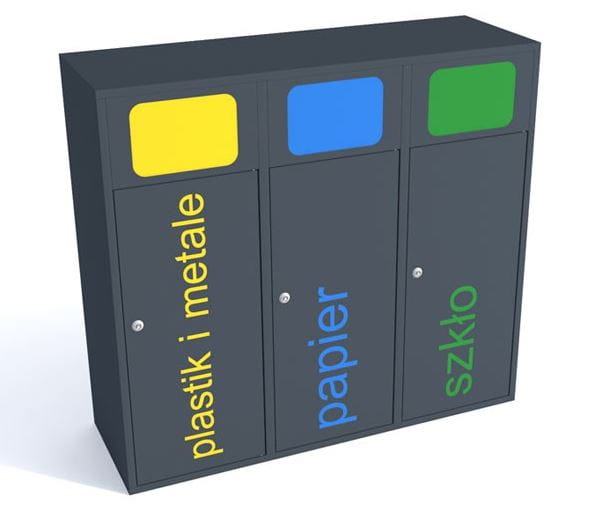 Kosz do segregacji odpadów Etna III 3x80 l z klapkami, napisy sitodruk