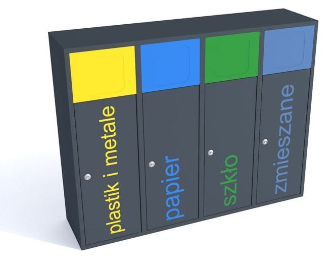 Kosz do segregacji odpadów Etna IV 4x40 l z klapkami, napisy folia samoprzylepna   