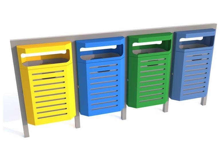 Kosz do segregacji odpadów Solaris III 4 modułowy na konstrukcji z wrzutem obustronnym 