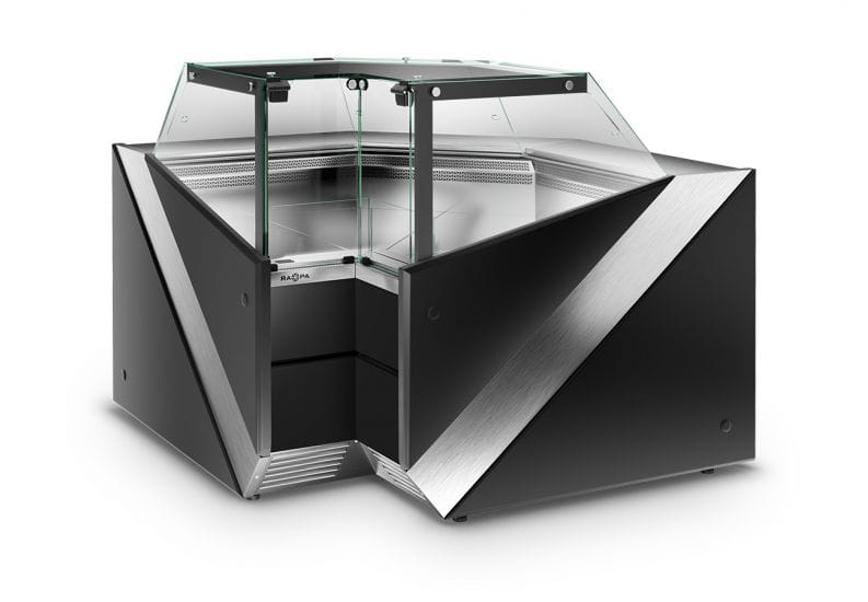 Lada chłodnicza  narożna RAPA SiX, X/NW 150/150, z szybą prostą, pionową zamontowaną na stałe