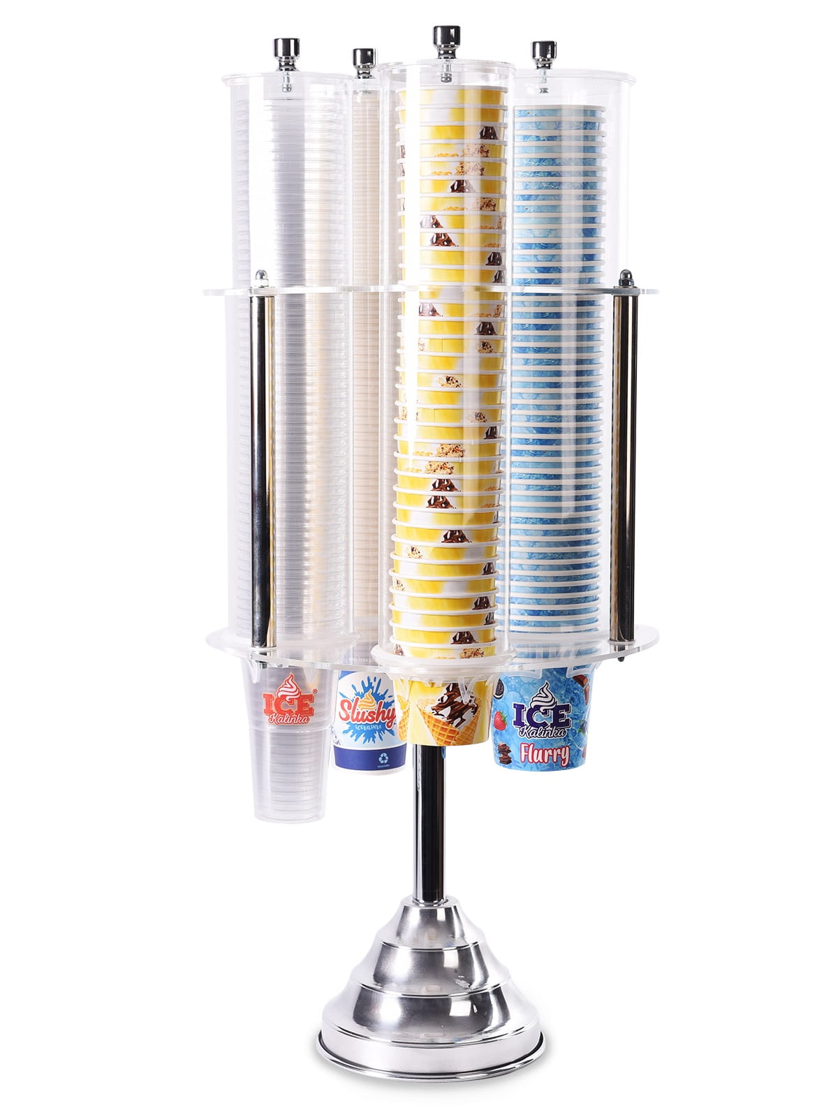 Podajnik na kubki do lodów, magazynek na miseczki lodowe od 7 cm do 11,5 cm – 4 rurowy