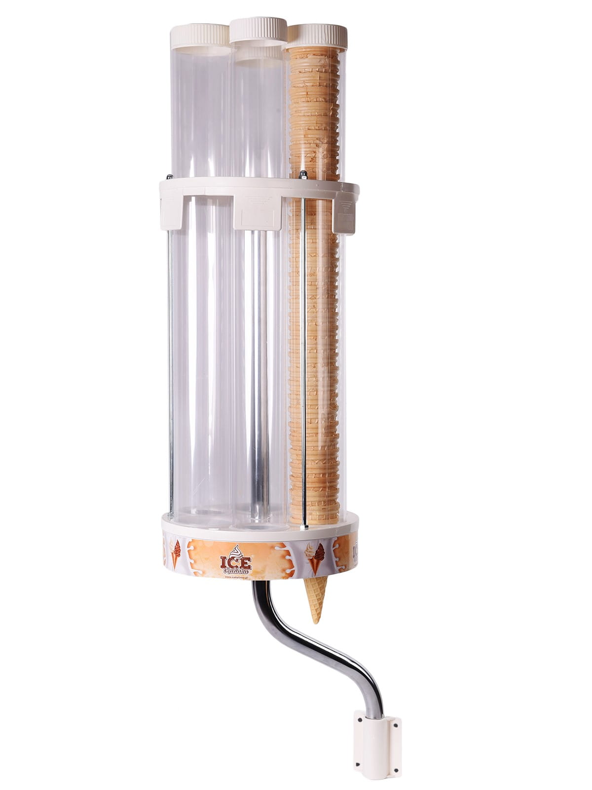 Podajnik na wafle do lodów, magazynek do wafelków – 6 rurowy, przykręcany na ścianie lub do maszyny do lodów, biały