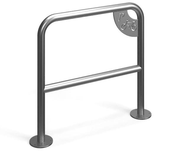 Stojak rowerowy U-16 owalny, z poprzeczką i tabliczką parking, stal nierdzewna