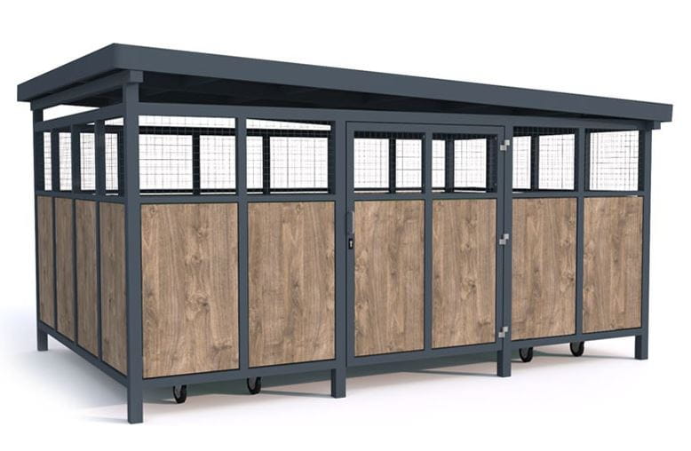 Wiata śmietnikowa Sawa III, 5x1110L, oszalowanie siatka + płyta HPL