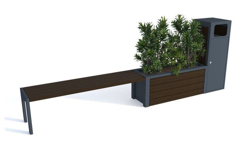 Zestaw mebli miejskich, ławka bez oparcia + donica + kosz na śmieci  